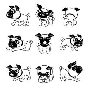 矢量卡通人物可爱的帕格狗造型设计