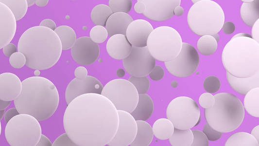 紫色背景上随机大小的白色光盘。抽象背景与圈子。墙前的圆云。3d 渲染插图