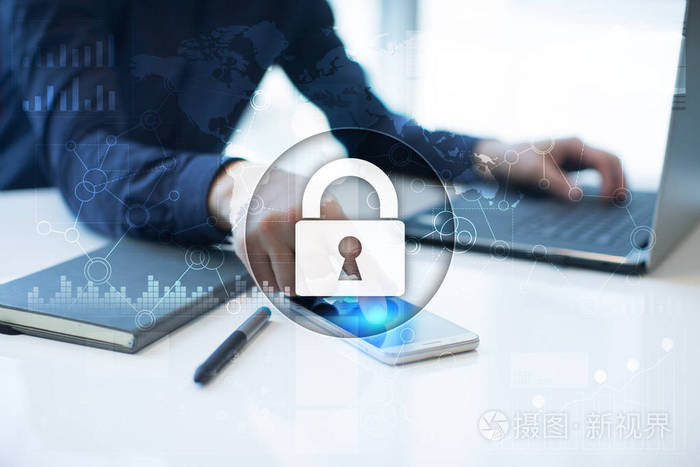 网络安全数据保护信息安全和加密。互联网技术与商业理念