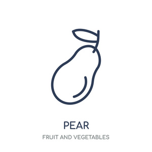 梨图标。梨线性符号设计从水果和蔬菜收集。简单的大纲元素向量例证在白色背景