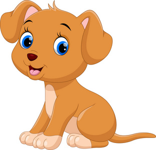 可爱的小狗卡通在白色背景下隔离照片