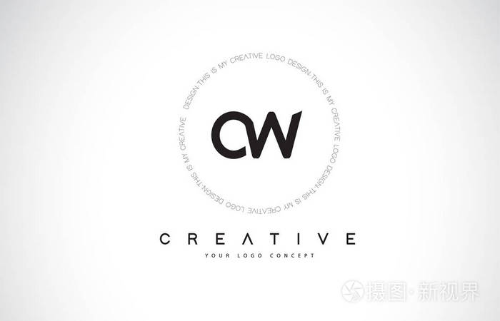 带有黑白创意图标文本字母矢量的 cw c w 标志设计