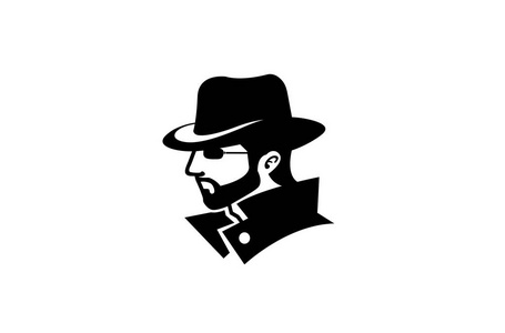 黑客人头脸胡子侦探标志符号矢量设计插图照片