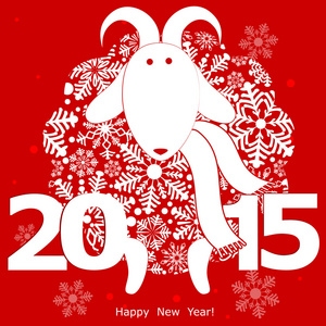 有趣的羊在红色背景和快乐新的一年。中国符号