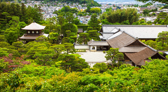 佛教寺院和日本京都花园鸟瞰图照片