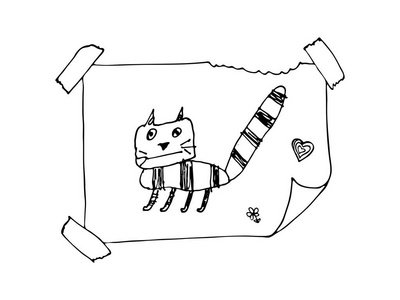 白色背景猫隔离的手绘涂鸦矢量纸框架
