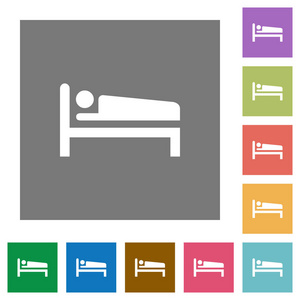在简单的颜色方形背景的睡眠人平面图标