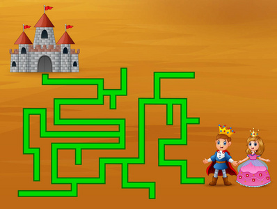 城堡路线游戏的矢量图解王子, 迷宫找到他们的方式到城堡照片