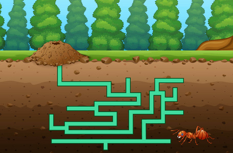 蚂蚁矢量游戏蚂蚁迷宫的矢量图解找到蚂蚁洞的路照片