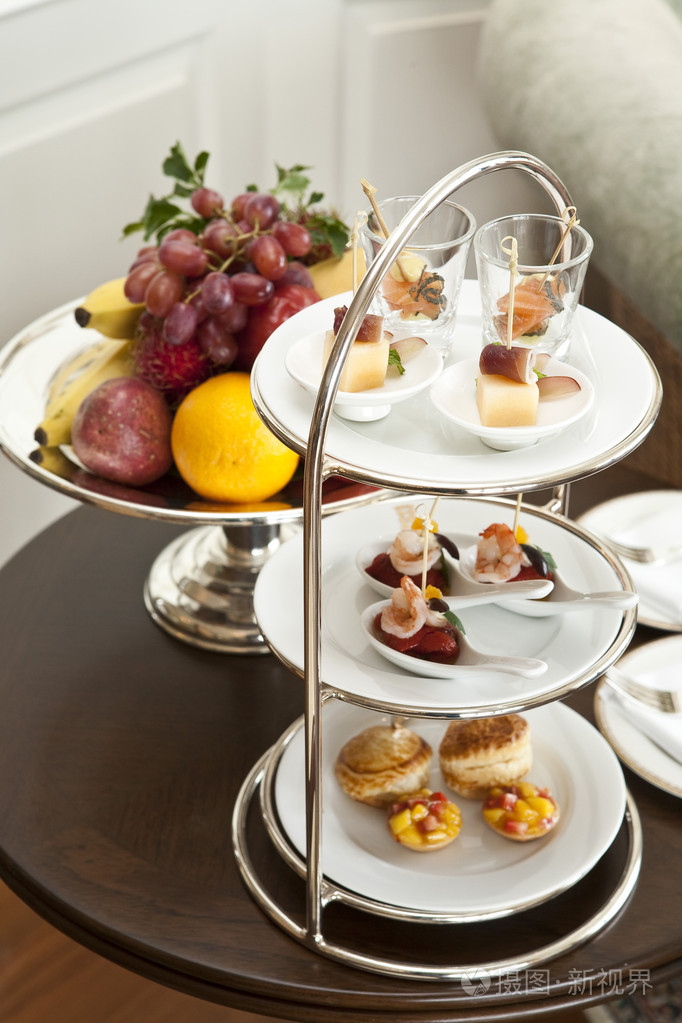 小点心和水果喝下午茶