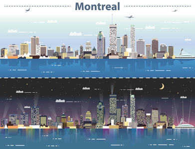 蒙特利尔的矢量抽象例证在日夜