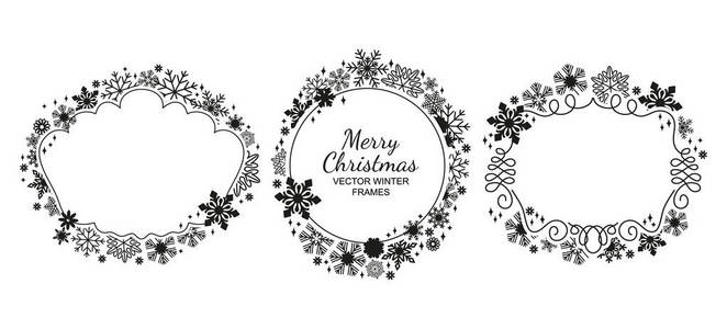 黑白色雪花框架集合, 圣诞节