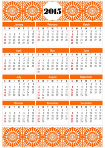 橙色橙色民俗图案设计日历 2015 年
