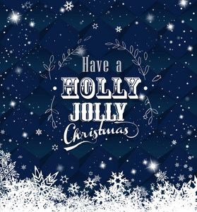 圣诞深蓝色矢量背景插图与雪花和白色快乐圣诞文字