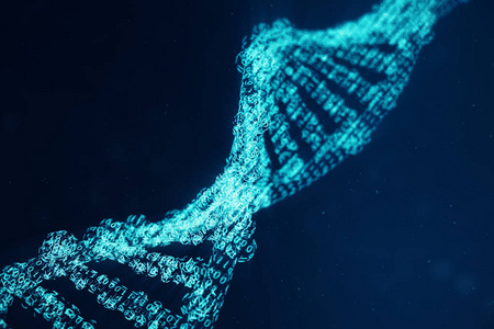 人工 intelegence Dna 分子。概念二进制编码基因组。抽象技术科学, 概念人工 Dna。3d 插图