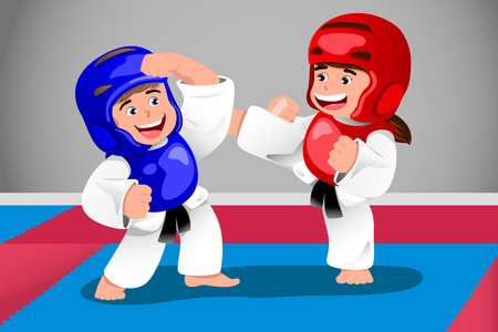 手绘 (书法和垃圾) 矢量跆拳道武术大灰狼烧焦的卡通大灰狼跆拳道武术