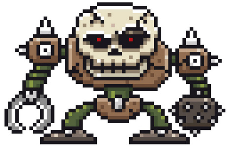 卡通头骨怪物像素设计的矢量图解照片