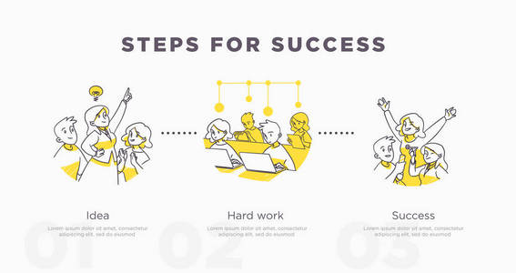 成功的步骤。团队合作和生活成就及成功理念。向量例证