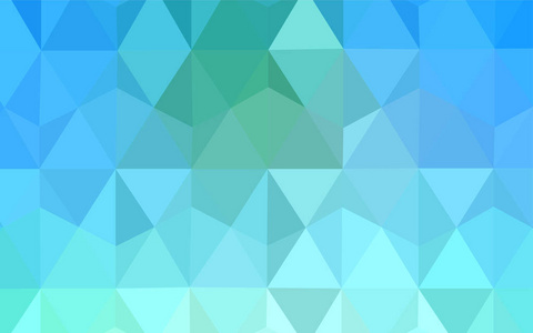 浅蓝色, 绿色矢量抽象马赛克背景。带有三角形的现代抽象插图。最佳三角形设计为您的企业