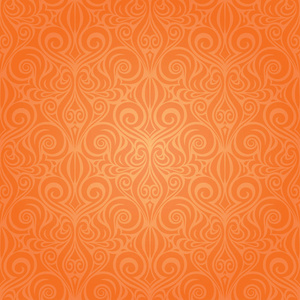 橙色复古风格多彩花朵可重复的壁纸背景时尚时尚设计