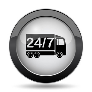 24 7 送货卡车图标。白色背景上的互联网按钮