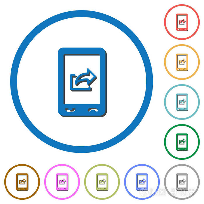 移动导出数据纯色矢量图标, 阴影在白色背景的圆形轮廓上