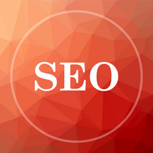 Seo 图标。Seo 网站按钮在红色低聚背景