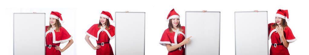 穿着白底红色的圣诞老人服装的年轻女子
