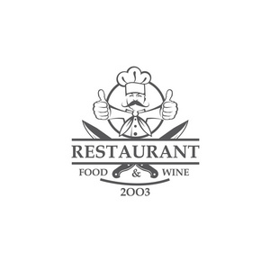 黑餐馆标签与交叉的刀和厨师被隔绝在白色背景