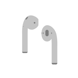 浅灰色 airpods 音乐无线耳机在白色背景下应用和网站的平面图标照片