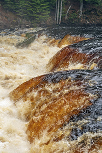 在密歇根的 Tahquamenon 瀑布州立公园, 水淹下 Tahquamenon 瀑布上的混乱水域