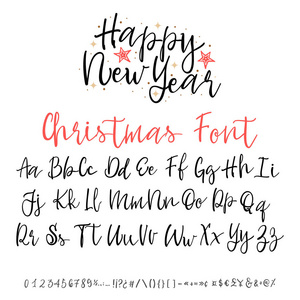 手写书法优雅的字体。恭喜新年快乐, 圣诞快乐, 卡片, 海报和封面书法