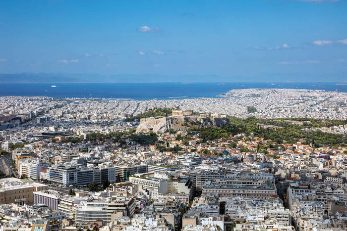 从lycabettus 山看雅典城市和希腊卫城的全景鸟瞰