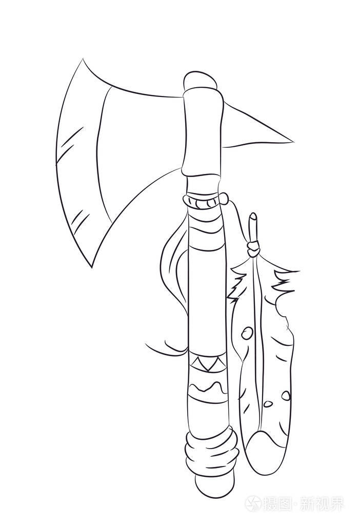 一个斧头印第安的向量例证, 图画线, 向量, 白色背景, 适合为感恩制卡