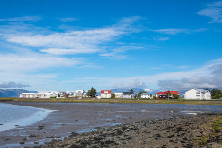 在阳光明媚的夏日, 冰岛 Hornafjordur 的海岸线