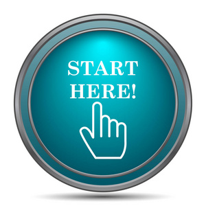 从这里开始图标.白色背景上的互联网按钮照片