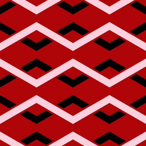 几何无缝图案。红色背景上的黑白元素。纺织品和墙纸设计