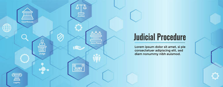 法律和法律图标集法官, 陪审团和司法图标