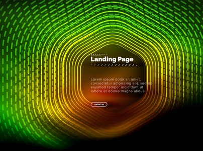霓虹灯发光技术六角形线, 高科技未来抽象背景, 登陆页面模板