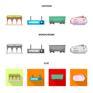列车和车站图标的矢量设计。火车票股票矢量图集