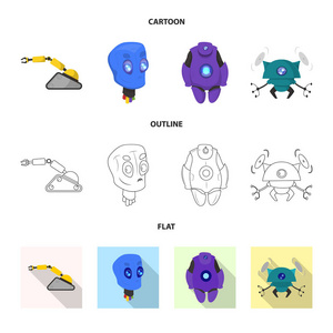 机器人和工厂图标的孤立对象。一套机器人和空间矢量图标的股票