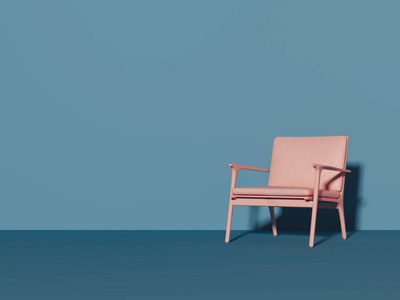 粉的椅子旁边的浅蓝色墙, 3d 渲染照片