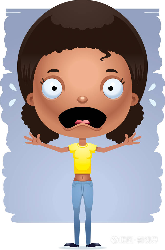 一个十几岁的女孩,看卡通插图害怕插画-正版商用图片08p6x6-摄图新