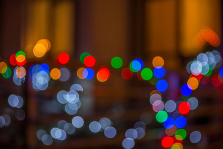 城市圣诞灯光照明, 模糊多彩的节日背景