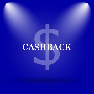 Cashback 图标。蓝色背景上的平面图标