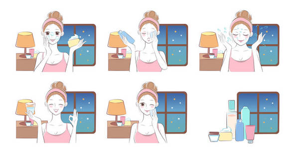 可爱的卡通皮肤护理妇女与美容理念照片