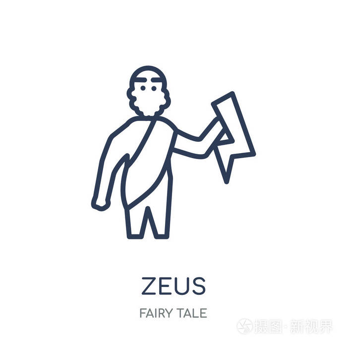 宙斯的偶像宙斯线性符号设计从童话收藏简单的大纲元素向量例证在白色