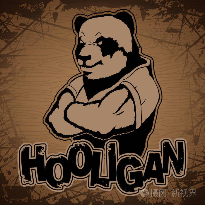 木制背景下的熊猫流氓形象插画-正版商用图片08pk76-摄图新视界