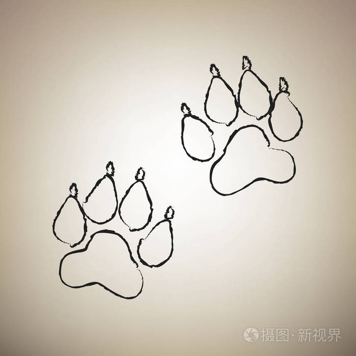 动物足迹标志.向量.画笔绘制黑色图标在轻的兄弟