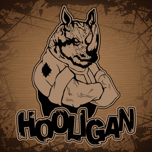 流氓图标流氓犀牛在木质背景下的形象照片